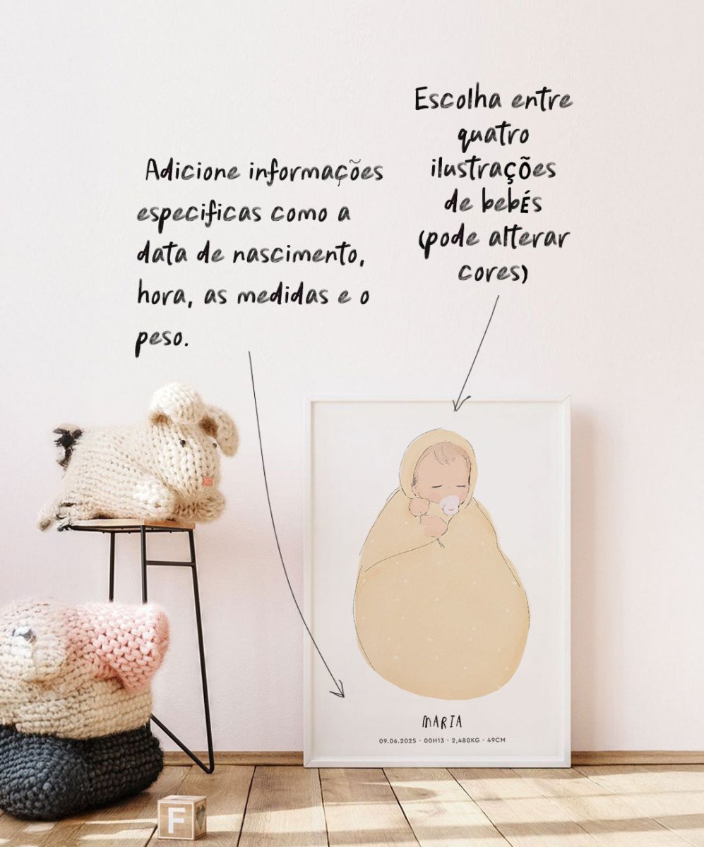 Bebé embrulhado com mãozinhas à mostra - Posters Catita illustrations